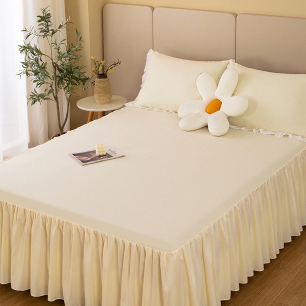 韩版床裙款床单枕套床笠防滑固定床罩保护罩纯色1.5米1.8米床垫款
