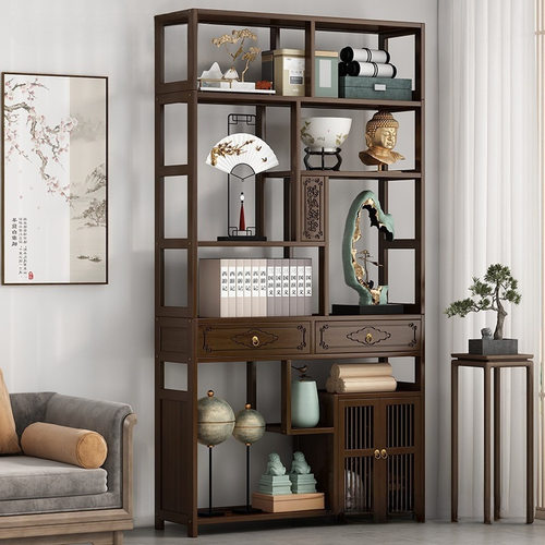 博古架实木中式多宝阁展示柜茶室茶柜茶具架子置物架茶叶收纳柜子