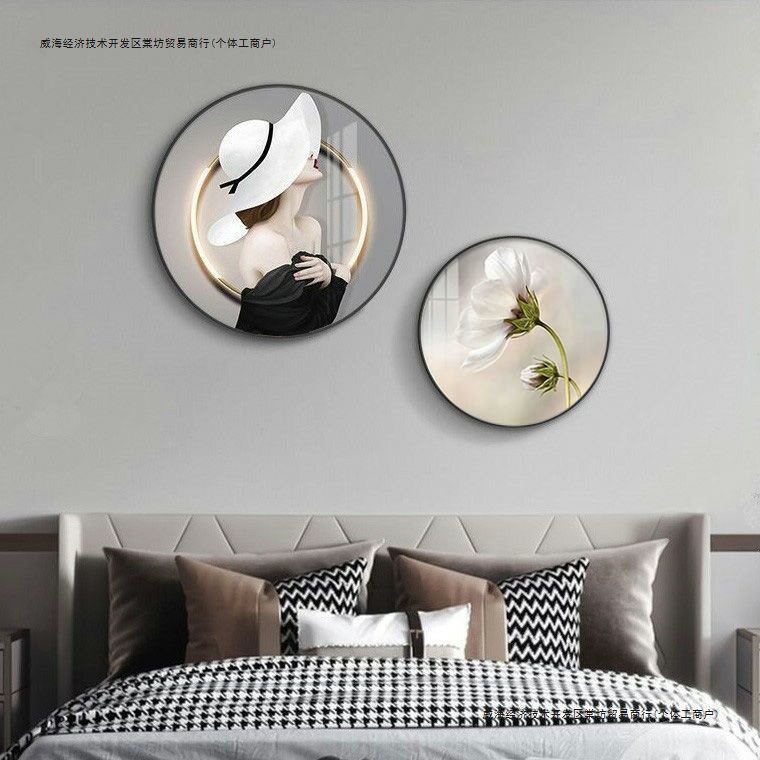 新款圆形装饰画抽象模特挂画玄关背景墙过道床头装饰画圆形挂画