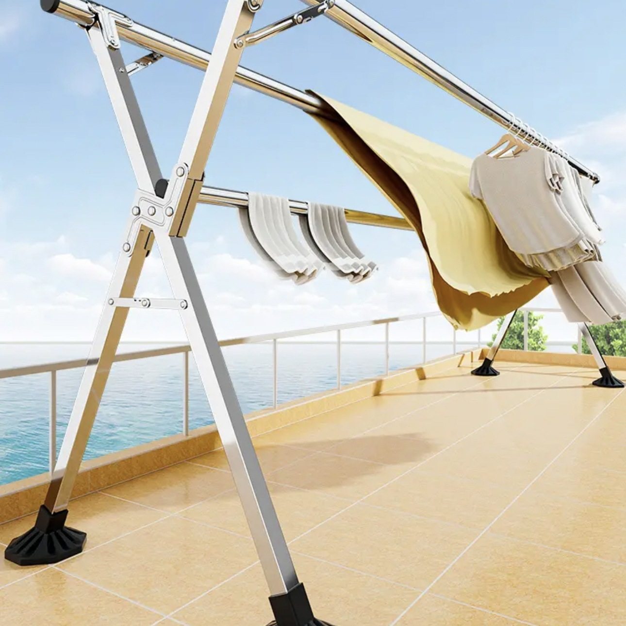 晾衣架落地折叠室内家用阳台卧室不锈钢室外凉伸缩杆式晒被子