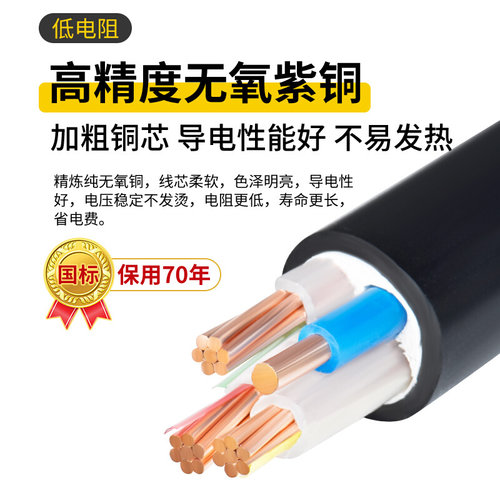 。珠江电缆国标纯铜YJV3+1 4芯10 16 2535平方阻燃护套电力三相四