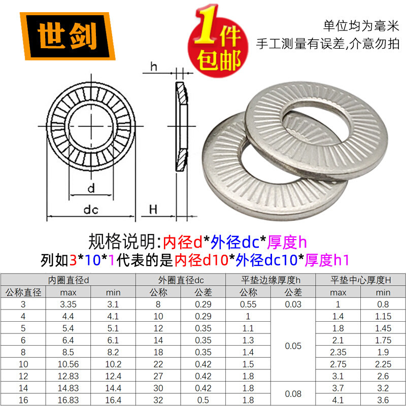 。MM4M5M6M8厘M10M12毫米不锈钢304法标防滑蝶形平垫片压花带齿垫
