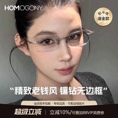 HOMO老钱风纯欲高智无边框眼镜女