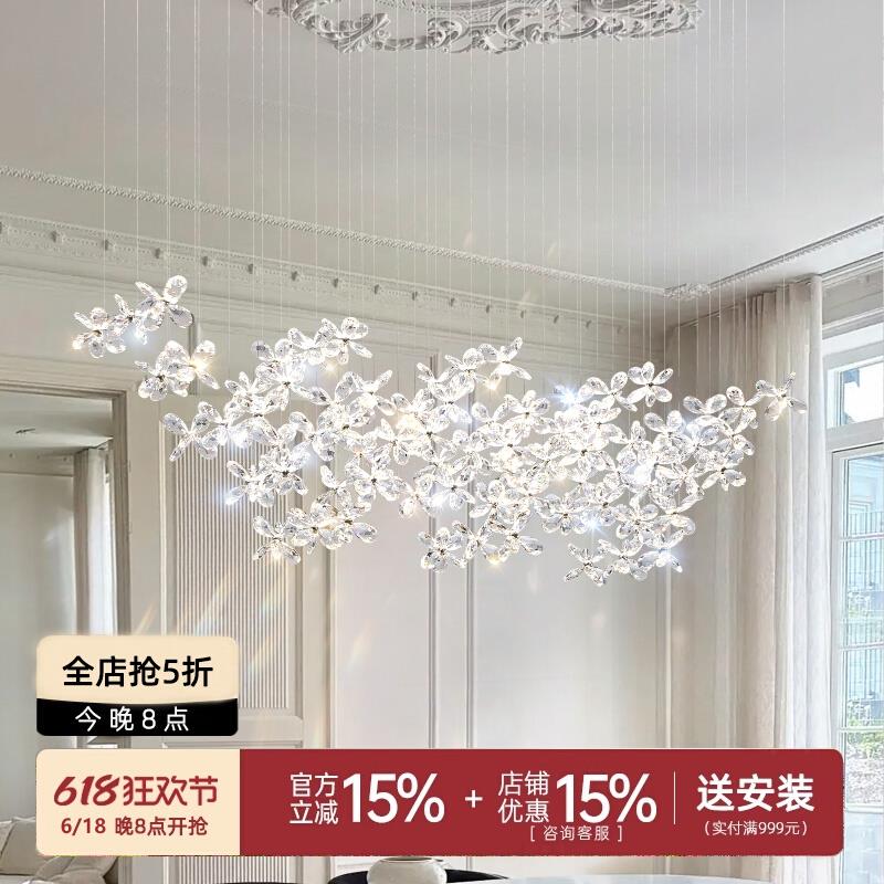 法式水晶餐吊灯家用餐厅灯轻奢现代咖啡厅吧台岛台饭厅餐桌吊线灯