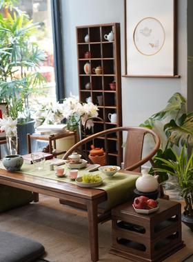 四瑞谷黑胡桃榻榻米康桌海湾窗桌阳台茶室禅宗新中国风低桌小茶桌