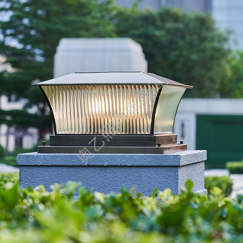 全铜太阳能柱头灯户外防水庭院灯别墅大门灯门柱灯中式围墙柱子灯