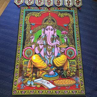 85cm 125 印度手工布画招财象主题壁饰亮片装 裱传统东南亚风格