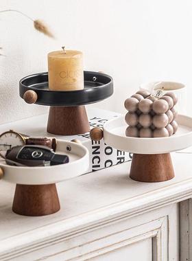 轻奢蜡烛摆台高脚香薰蜡烛台底座托 托盘装饰摆饰玄关桌面陶瓷收