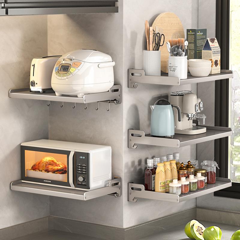 厨房不锈钢微波炉置物架墙上烤箱架子挂架免打孔壁挂式收纳架支架