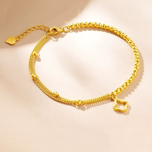 四叶草蹦迪手链黄金色手串女仿真沙金24K双层碎金子手串周家同款