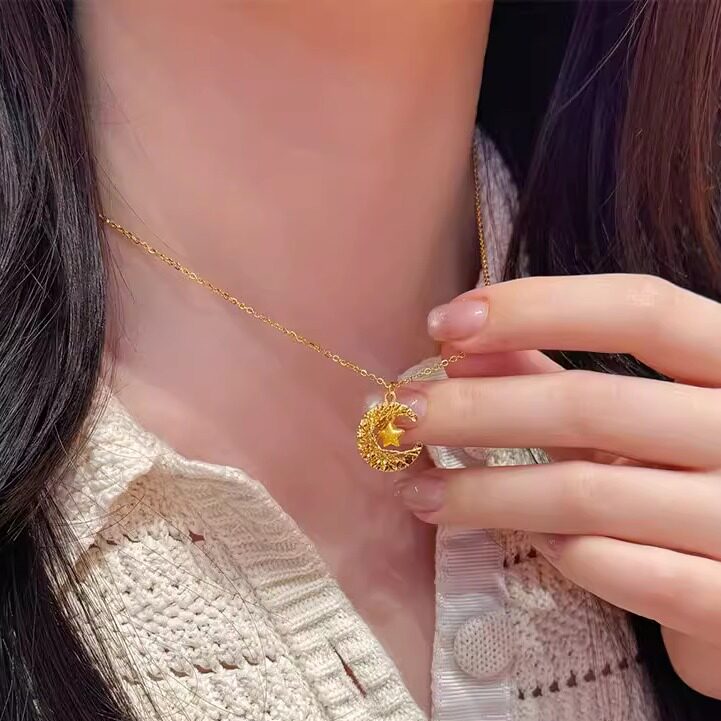 金店同款沙金星月织梦项链仿真黄金久不掉色满天星吊坠锁骨链女