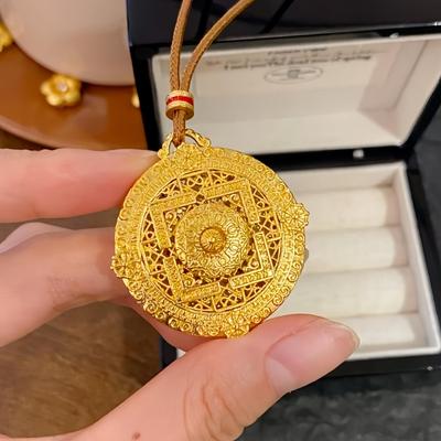 藏蕴传承心本妙莲吊坠古法黄金色挂坠吉祥圆满八宝罗盘项坠可转动