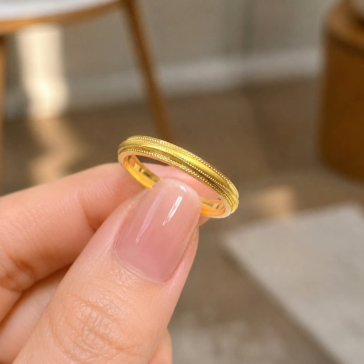 时来运转沙金戒指情侣对戒仿真黄金色指环轻奢高级感金店同款戒子
