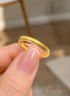 时来运转沙金戒指情侣对戒仿真黄金色指环轻奢高级感金店同款戒子