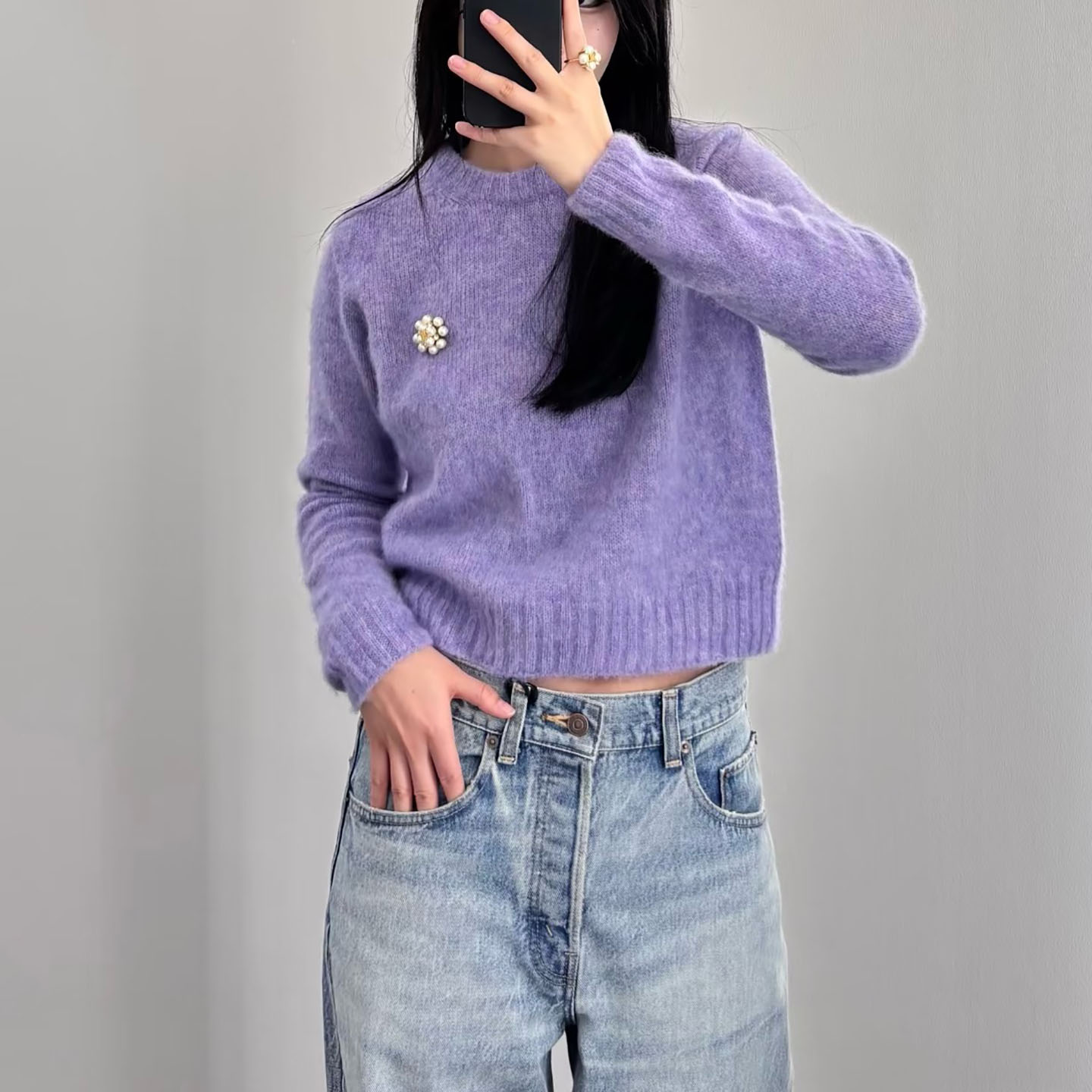 纯羊毛凯旋门提花圆领针织毛衣
