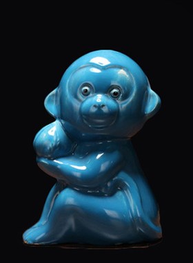 热销陶瓷猴子十二生肖猴黄色猴子生日礼物客厅桌面小猴摆件家居装