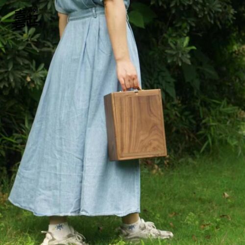 热销优选胡桃实木茶叶茶具收纳盒 桌面杂物药品整理R储物盒手提带