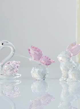 热销水晶兔子天鹅摆件可爱卡通桌面动物装饰品送女孩女生新年生日