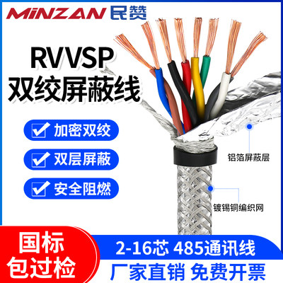 国标纯铜RVVSP双绞屏蔽线0.2 0.3 0.75平方2 4 6芯485通讯信号线