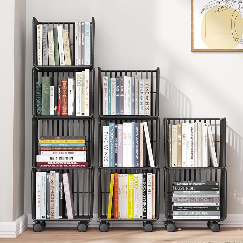 移动书架旋转带轮落地简易铁艺桌面多层书本收纳置物架创意省空间
