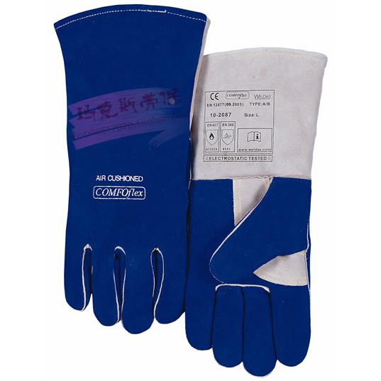 威特仕10-2087 彩蓝色斜拇指款电焊手套 烧焊手套 焊接手套