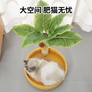 2025新款 多功能圆形耐磨剑麻猫抓柱绿植树叶宠物猫窝环保抓板