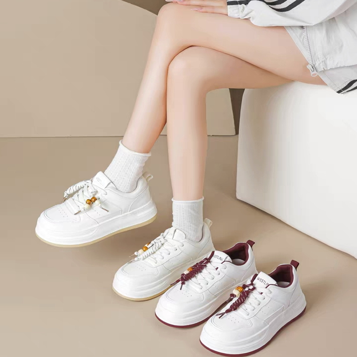 【维也娜老赵专享】LL8605秋冬新款真皮加绒厚底百搭小白鞋