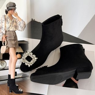 【林小雅专享】SWL69785-1冬季新款加绒镶钻高定弹力瘦瘦靴