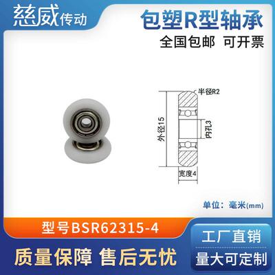 圆弧球面包塑滑轮POM尼龙成型轴承耐磨承重抗压BSR62315-4