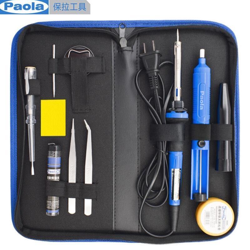 Paola电烙铁11件套烙铁架松香焊锡丝吸锡器镊子测电笔焊接工具815