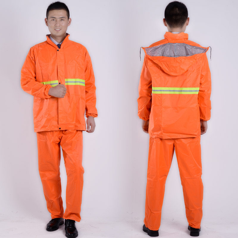 。包邮雨衣套装双层橘红分体工作雨衣服夜光反光消防环卫工装户外