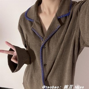 休闲学生家居服两件 睡衣女秋冬季 韩版 简约双面u加厚德绒长袖 长裤