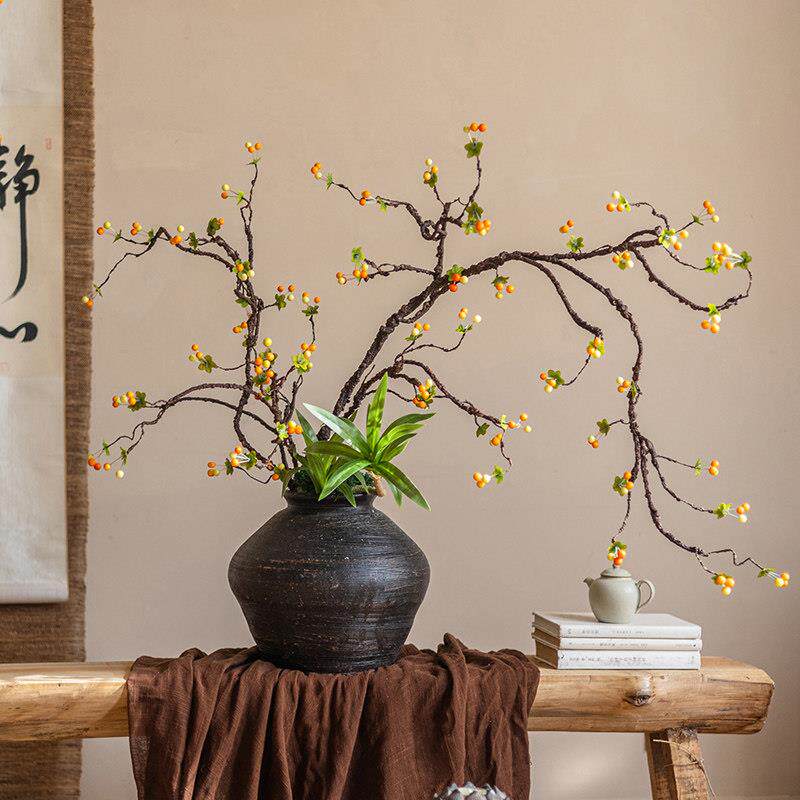 海彷真HH37279花果花枝干花束轻奢高棠花艺客厅假花端桌面装饰品