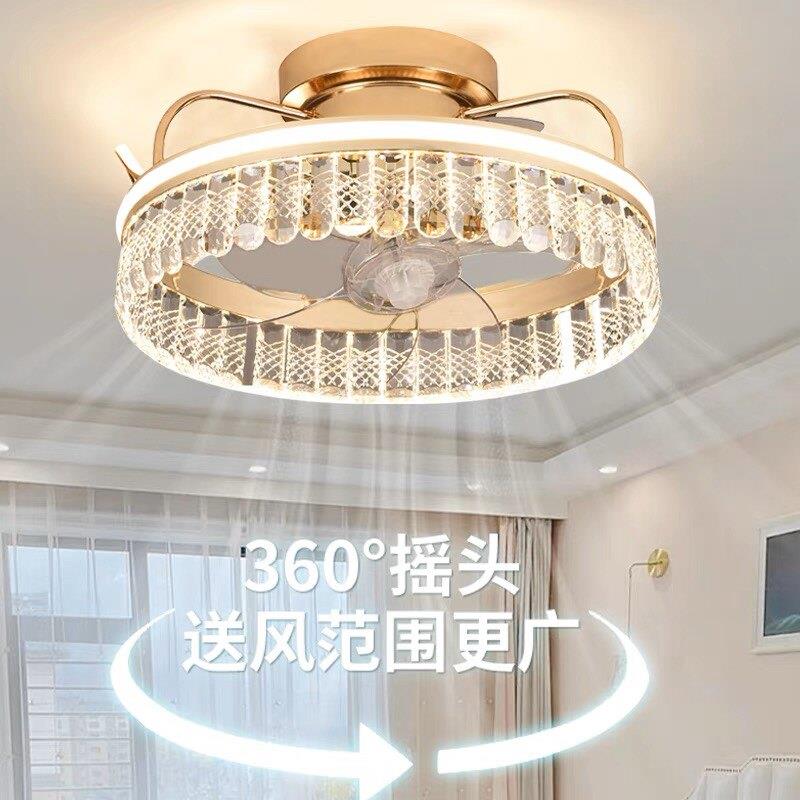 轻奢风高档60度0晶卧吊扇灯室灯22新款客水厅饭厅吊灯带风扇