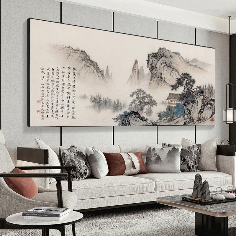 流水生山水画客厅挂画沙大背景墙装饰发画财办公CT-163室靠山图气