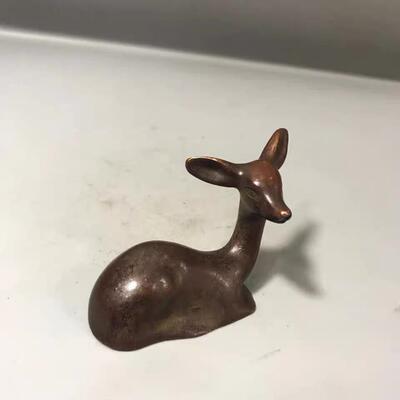 有摆玩实心铜俯鹿摆件一鹿你彷紫SFK铜茶宠古小鹿镇纸家庭装饰桌