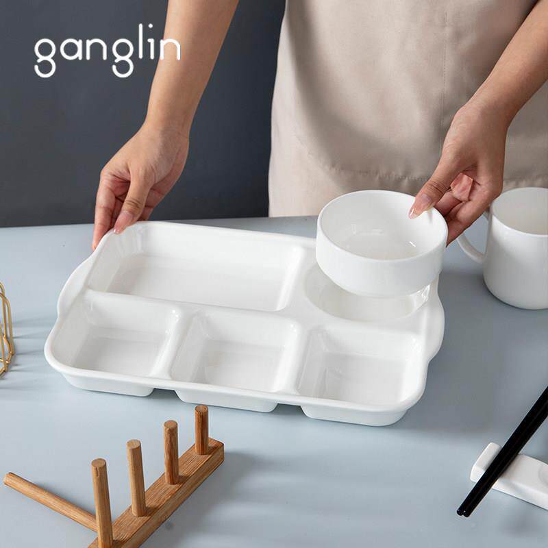 健康骨餐瓷分餐分盘格盘陶瓷早餐盘家用大人减脂分格盘分SWT隔子