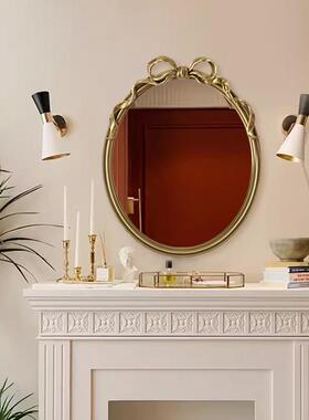 欧法式雕花化妆镜式圆形装椭饰镜覆古浴室镜壁洗挂25147化妆室漱