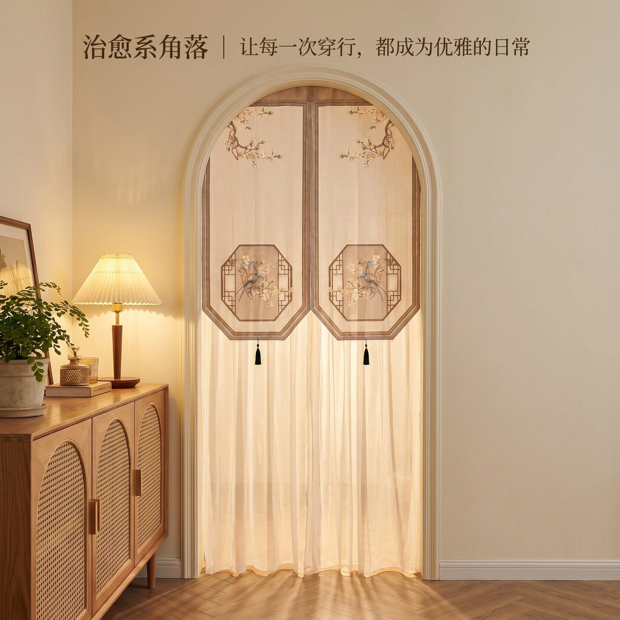 门隐遮挡帘拱形帘门洞隔断挂禅帘意中式家用玄关免打孔入户DT8461