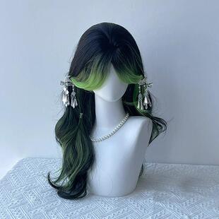 闪卷格发假绿色挑染假发小彷众NIP蜥蜴绿浏海染渐层长发真整顶假