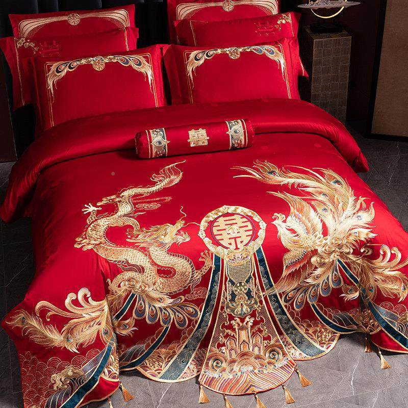 14s支全婚庆四件0组大六红色龙凤婚房床上用棉品喜被子结YAMU-CPL,床上用品,婚庆床品套件,淘宝优惠券,粉丝福利购,淘宝优惠卷