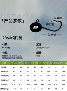 Bkk铅头N钩90NIF6-p钓钩宽短柄钩门背刺微铅双钩流水鲈鱼