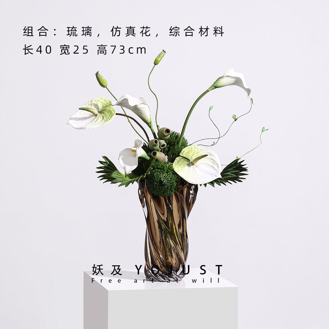 轻奢创关意马蹄艺术花艺旋纹琉花器 酒店璃餐YJBA1609厅玄莲饰品