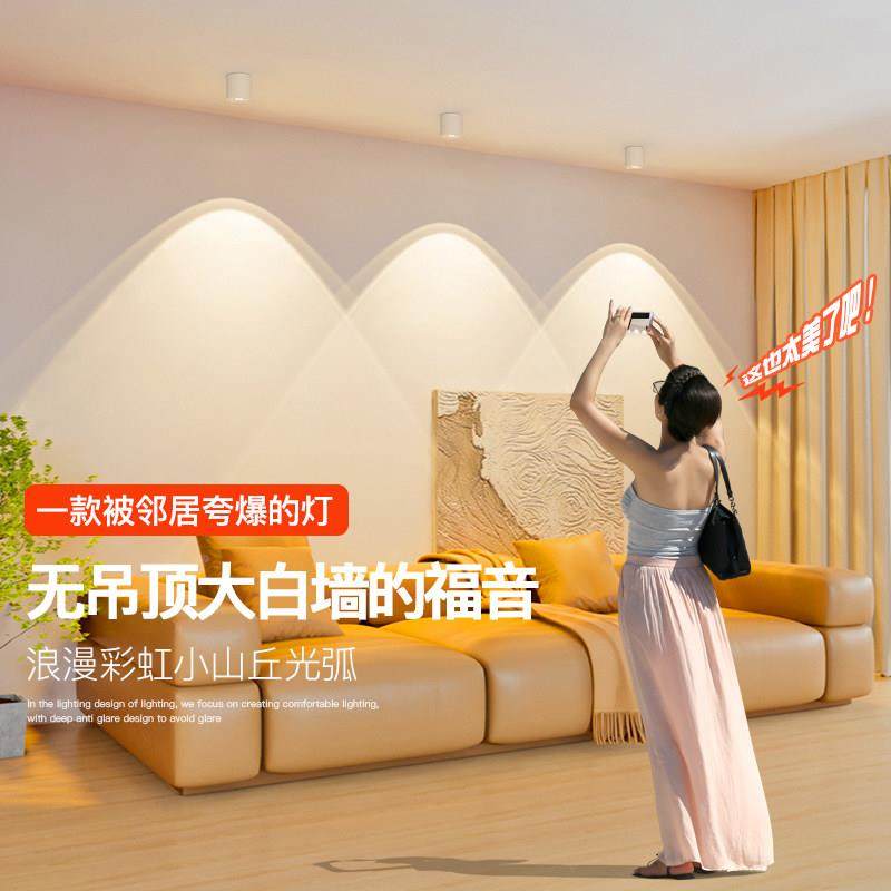 彩虹山丘射灯装可调角度家用客厅背景眼墙洗墙小灯cob防眩双明皮,家装灯饰光源,明装射灯,淘宝优惠券,粉丝福利购,淘宝优惠卷