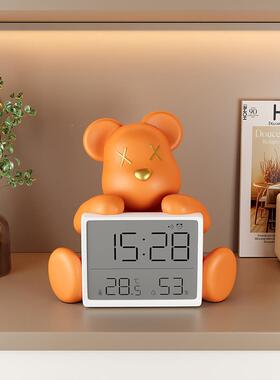 轻奢高档卧暴力熊时钟饰摆件客125630装厅摆室玄关桌面台式钟放式
