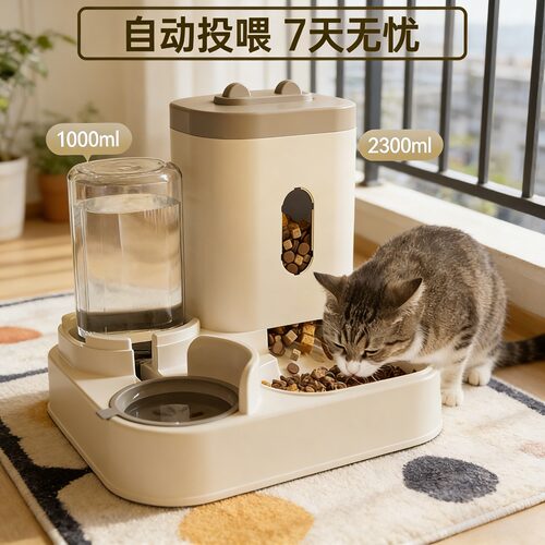 猫碗狗碗猫粮食盆双碗自动饮水饭盆饮水碗一体自动喂食器宠物用品