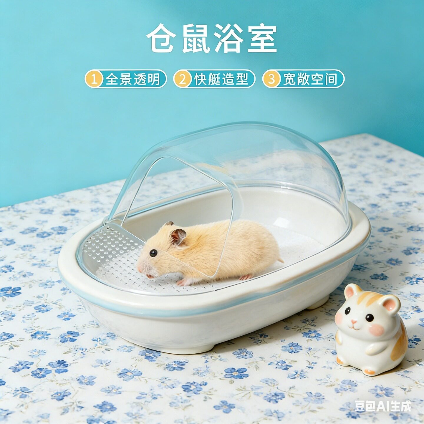 小宠仓鼠浴室透明浴房洗澡盒澡盆用品浴沙垫料厕所窝布景造景玩具