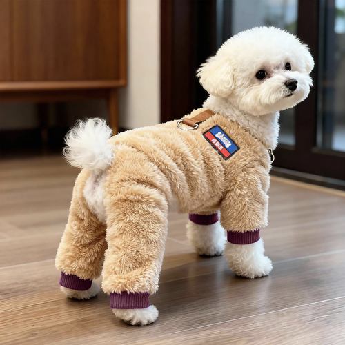 狗狗衣服保暖四脚衣冬季比熊柯基边牧宠物绒衣可牵引加厚防寒棉衣