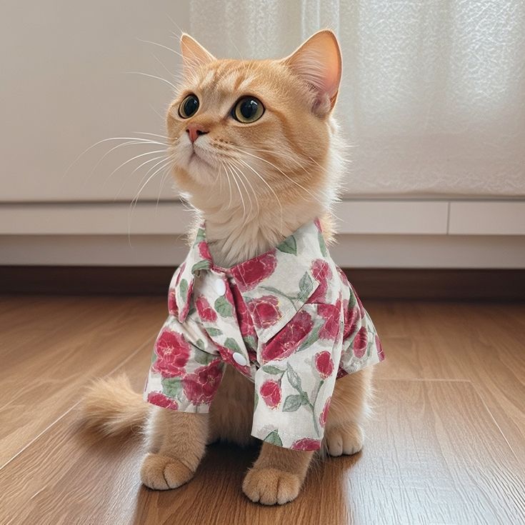 猫咪衣服春夏薄款沙滩假日风衬衫透气防掉毛德文狗狗印花宠物服饰