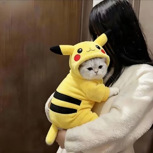 小猫咪衣服秋冬款保暖四脚衣布偶蓝金英短小型犬宠物皮卡丘变身装